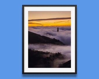 San Francisco, Golden Gate covered in Fog, Landscape, Cityscape, Photo, Sunrise.