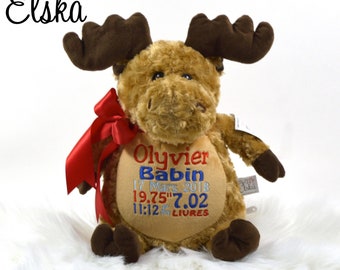 Personalized Stuffed Animal, Personalized Moose, Birth Stat Animal, Embroidered Stuffed Animal, Birth Announcement, Embroidered Animal