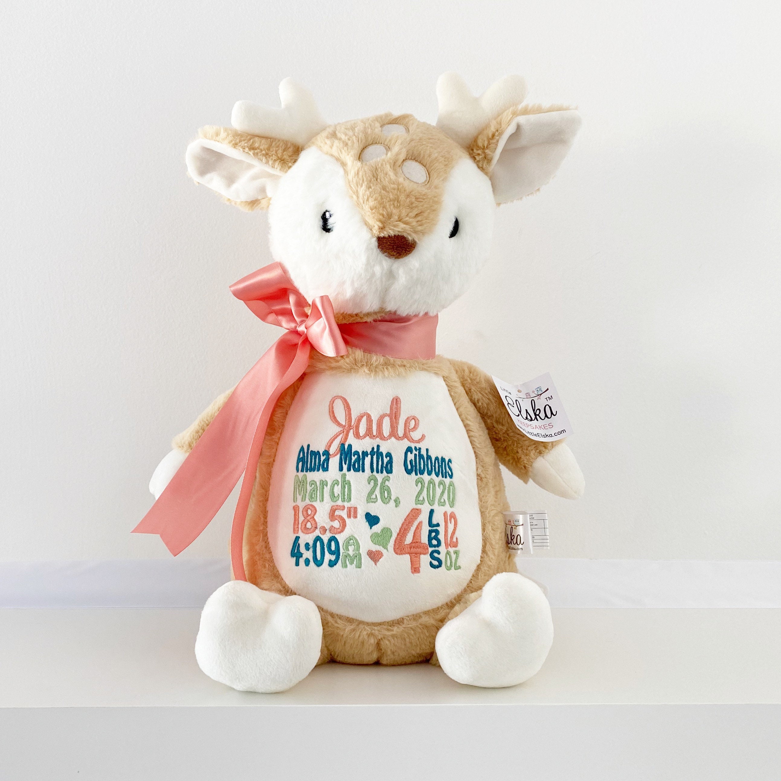 Personalized Stuffed Animal, Personalized Deer, Birth Stat Animal, Embroidered Stuffed Animal, Birth Announcement, Embroidered Animal