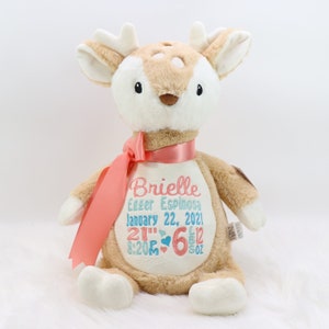 Personalized Stuffed Animal, Personalized Deer, Birth Stat Animal, Embroidered Stuffed Animal, Birth Announcement, Embroidered Animal