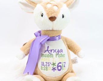 Personalized Stuffed Animal, Personalized Deer, Birth Stat Animal, Embroidered Stuffed Animal, Birth Announcement, Embroidered Animal