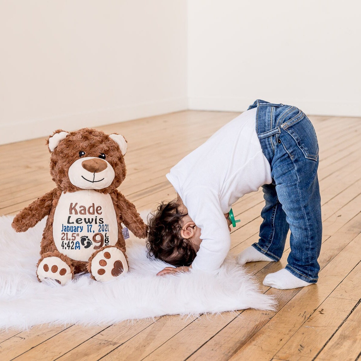 Personalized Stuffed Animal, Personalized Bear, Birth Stat Animal, Embroidered Stuffed Animal, Birth Announcement, Embroidered Animal, Brown