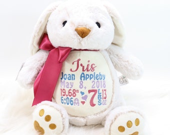 Personalized Stuffed Animal, Personalized Bunny, Birth Stat Animal, Embroidered Stuffed Animal, Birth Announcement, Embroidered Animal