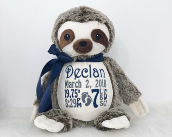 Personalized Stuffed Animal - personalized gift - monogrammed gift - personalized - embroidered stuffed animal - personalized Sloth