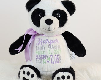 Personalized Stuffed Animal, Personalized Panda, Birth Stat Animal, Embroidered Stuffed Animal, Birth Announcement, Embroidered Animal