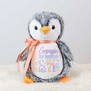 Personalized Stuffed Animal, Personalized Penguin, Birth Stats Penguin, Embroidered Stuffed Animal, Birth Announcement, Embroidered Animal