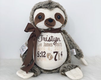 Personalized Stuffed Animal - personalized gift - monogrammed gift - personalized - embroidered stuffed animal - personalized Sloth