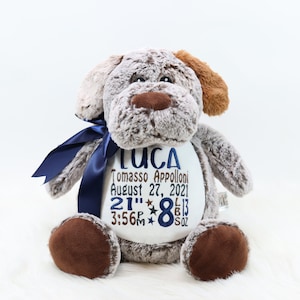Personalized Stuffed Animal, Personalized Puppy Dog, Birth Stat Animal, Embroidered Stuffed Animal, Birth Announcement, Embroidered Animal