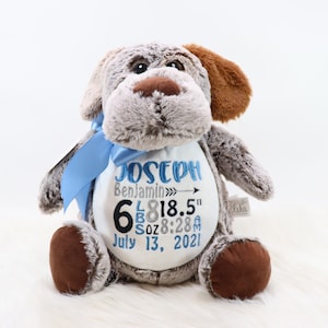 Personalized Stuffed Animal, Personalized Puppy Dog, Birth Stat Animal, Embroidered Stuffed Animal, Birth Announcement, Embroidered Animal