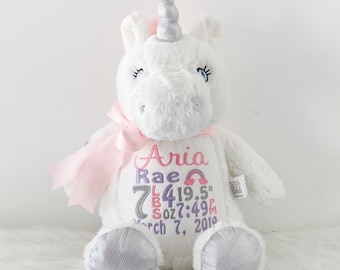 Personalized Stuffed Animal, Personalized Unicorn, Birth Stat Animal, Embroidered Stuffed Animal, Birth Announcement, Embroidered Animal