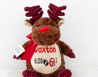 Personalized Stuffed Animal, Personalized Moose, Birth Stat Animal, Embroidered Stuffed Animal, Birth Announcement, Embroidered Animal