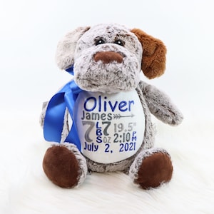 Personalized Stuffed Animal, Personalized Puppy Dog, Birth Stat Animal, Embroidered Stuffed Animal, Birth Announcement, Embroidered Animal