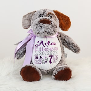 Personalized Stuffed Animal, Personalized Puppy Dog, Birth Stat Animal, Embroidered Stuffed Animal, Birth Announcement, Embroidered Animal