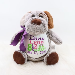 Personalized Stuffed Animal, Personalized Puppy Dog, Birth Stat Animal, Embroidered Stuffed Animal, Birth Announcement, Embroidered Animal