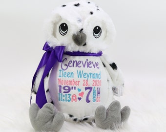 Personalized Stuffed Animal, Personalized Owl, Birth Announcement, Embroidered Stuffed Animal, Personalized Keepsake, New Baby Gift