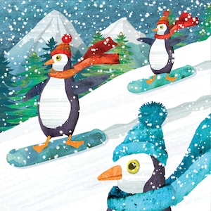 Pinguine Snowboarding Weihnachtskarte