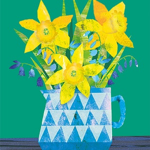 Carte de voeux jonquilles et jacinthes des bois, Pâques/fête des mères/anniversaire