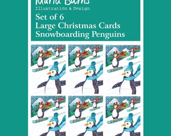 Snowboarding Penguins Christmas Card