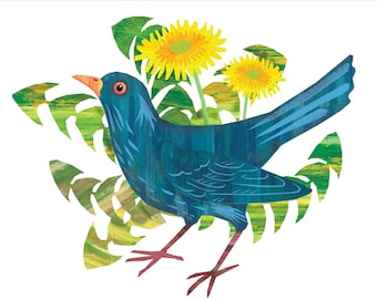 Blackbird and Dandelion Greeting Card