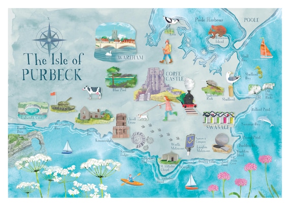 Illustrated Map of Purbeck Poster Print