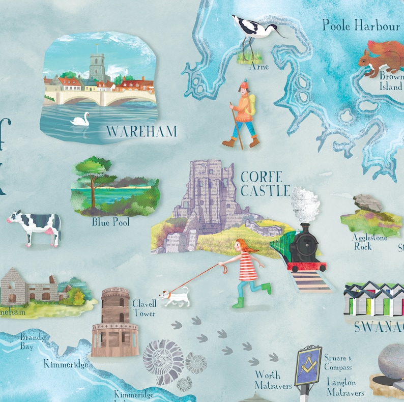 Illustrated Map of Purbeck Poster Print