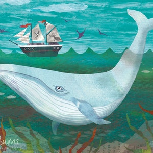 Moby Dick, baleine et navire, Carte de vœux