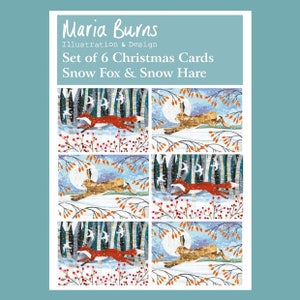 Jeu de 6 cartes de Noël lièvre des neiges et renard des bois