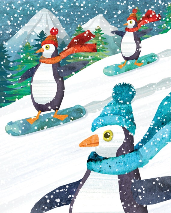 Biglietto vettore di Natale con pinguino. Piccolo pinguino e testo Buon Natale. Bella illustrazione in stile scandinavo, doodle nursery art Immagine e Vettoriale