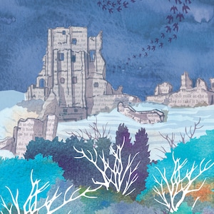 Castillo Corfe, Purbeck, Dorset Blue Tarjetas de felicitación