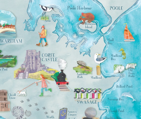 Illustrated Map of Purbeck Poster Print