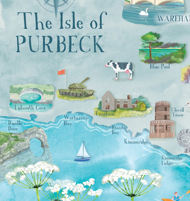 Illustrated Map of Purbeck Poster Print