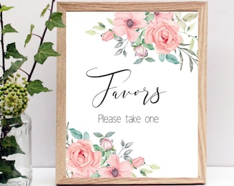 Favors Please Take One Shower Sign,  Floral Bridal Shower Game, Blush Flower Bridal Shower Guessing Game, Blush Floral Baby Shower Print