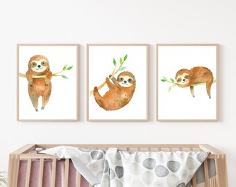 Watercolor Baby Sloth Prints, Baby Sloth Nursery Art, Baby Sloth Prints, Hanging Baby Sloth Prints, Set of Watercolor Baby Sloths Printables