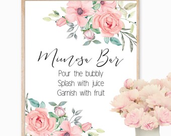 Mimosa Bar Bridal Shower Print, Blush and Green Bridal Shower, Mimosa Bar Sign, Floral Bridal Shower, Mimosa Bar Printable