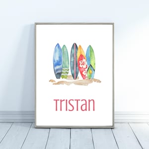 Custom Surf Name Print Digital Print, Surf Print Set, Surf Nursery, Beach Decor, Beach Nursery, Beach Surf Art Print, Boys Surf Art Digital