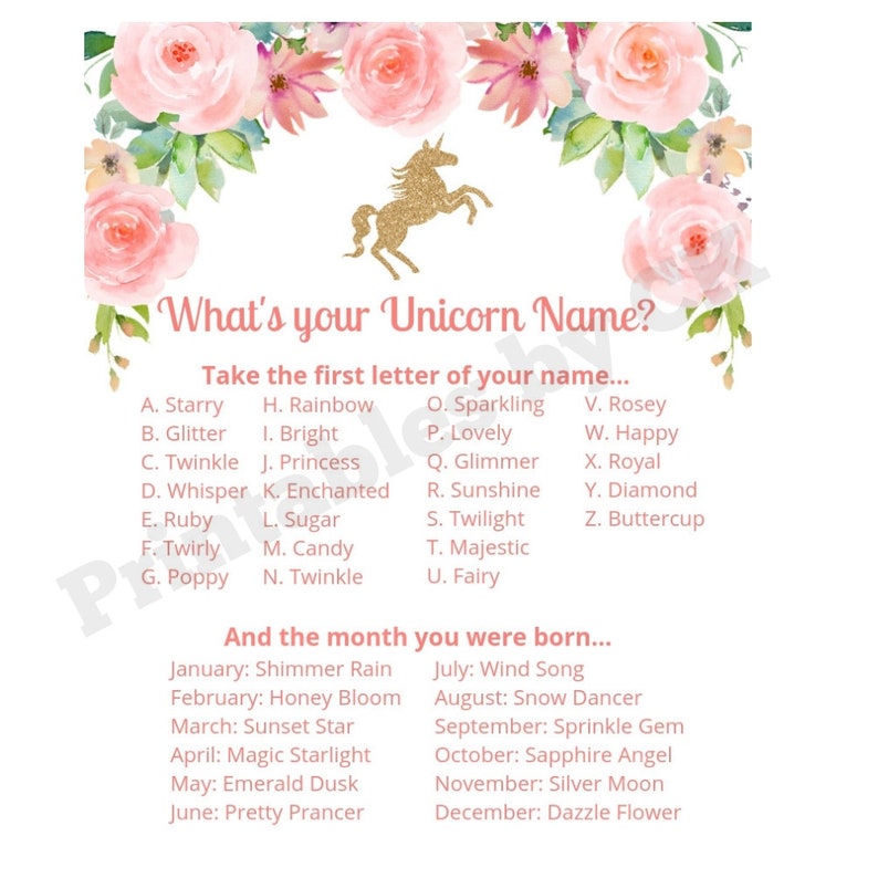 whats your unicorn name unicorn printables unicorn etsy