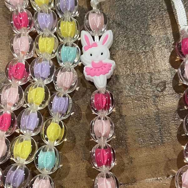 Easter necklace, bunny necklace, bubblegum necklace, kids jewelry, kids necklace, bunny