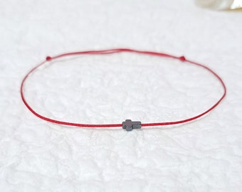 Mini Hematite Sideway Cross Red String Bracelet Anxiety Relief Healing Crystal Dainty Amulet Kabbalah Protection Good Luck Couple Women Men