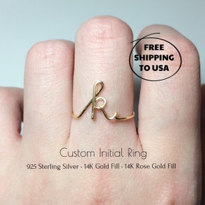 FREE SHIPPING  14K Gold Filled Custom Initial Ring 925 Sterling Silver Letter Stack Ring Name Ring Personalized Bridesmaid Christmas Gift