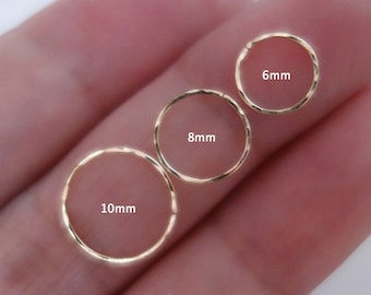 Aro de cartílago de textura martillada/pendientes de aro diminuto/aro de anillo de nariz/septum/aro de tragus/aro de perforación de hélice/oro rosa de 14K/plata de ley 925