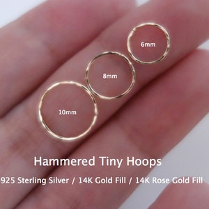 Hammered Texture Tiny Hoop Earrings/Nose Ring Hoop/Septum/Tragus/Helix Piercing Hoop/14K Rose Gold Filled/925 Sterling Silver Cartilage Hoop