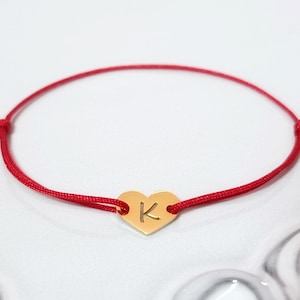18K Solid Gold Custom Initial Bracelet Red String Amulet Kabbalah Protection Birthday Christmas Gift Friendship Couple Wedding Women Men