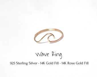 Sterling silver Wave Ring/gold filled/surf/ocean wave ring/ocean ring/surfing/wire/surfer girl/beach jewelry/silver wave ring/gold wave ring