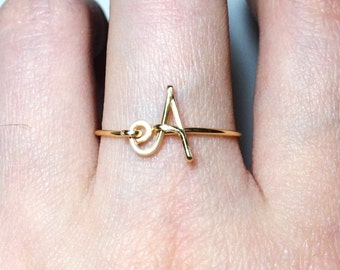 Non-Adjustable 14K Gold Fill Custom Initial Ring Personalized Letter Knuckle Midi Name Minimalist Dainty Birthday Wedding Women Men Teenger