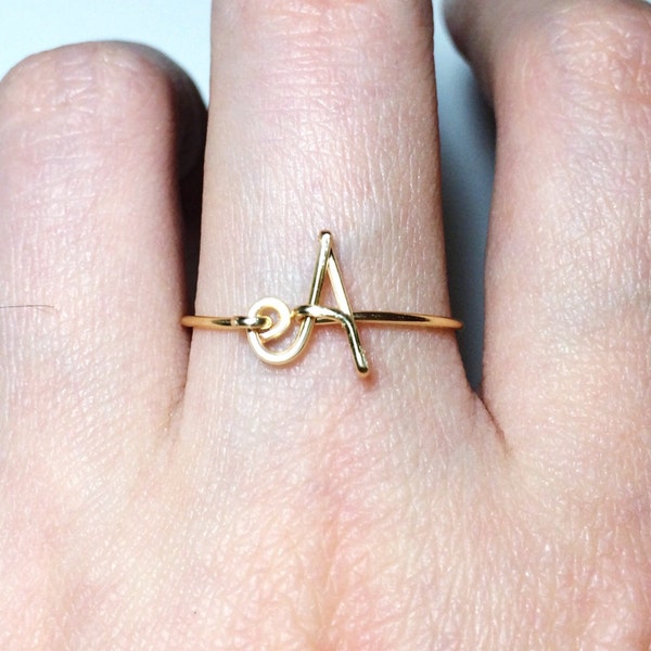 Non-Adjustable 14K Gold Fill Custom Initial Ring Personalized Letter Knuckle Midi Name Minimalist Dainty Birthday Wedding Women Men Teenger