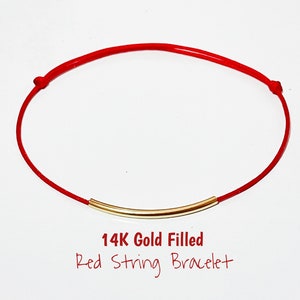 14K YELLOW GOLD FILL Bar Red String Bracelet Amulet Kabbalah Protection Gift Friendship Strength Couple Dainty Boho Surfer Healing Women Men