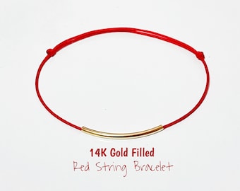 14K YELLOW GOLD FILL Bar Red String Bracelet Amulet Kabbalah Protection Gift Friendship Strength Couple Dainty Boho Surfer Healing Women Men
