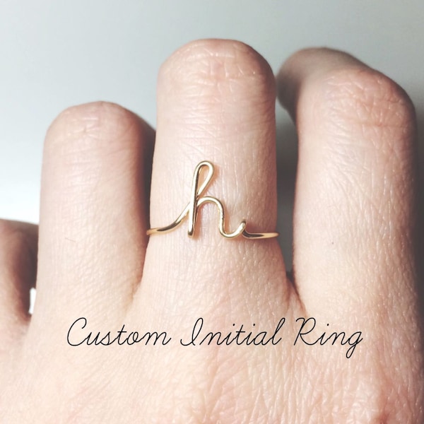 Anillo con inicial personalizado, anillo con letra rellena de oro de 14 quilates, anillos apilables de plata de ley 925, anillo con nombre, regalo de dama de honor personalizado, joyería de boda para mujer