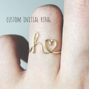 Custom initial ring/initial heart ring/letter heart ring/stackable ring/personalized Bridesmaid gift/wedding gift ideas/friendship gift