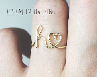 Custom initial ring/initial heart ring/letter heart ring/stackable ring/personalized Bridesmaid gift/wedding gift ideas/friendship gift